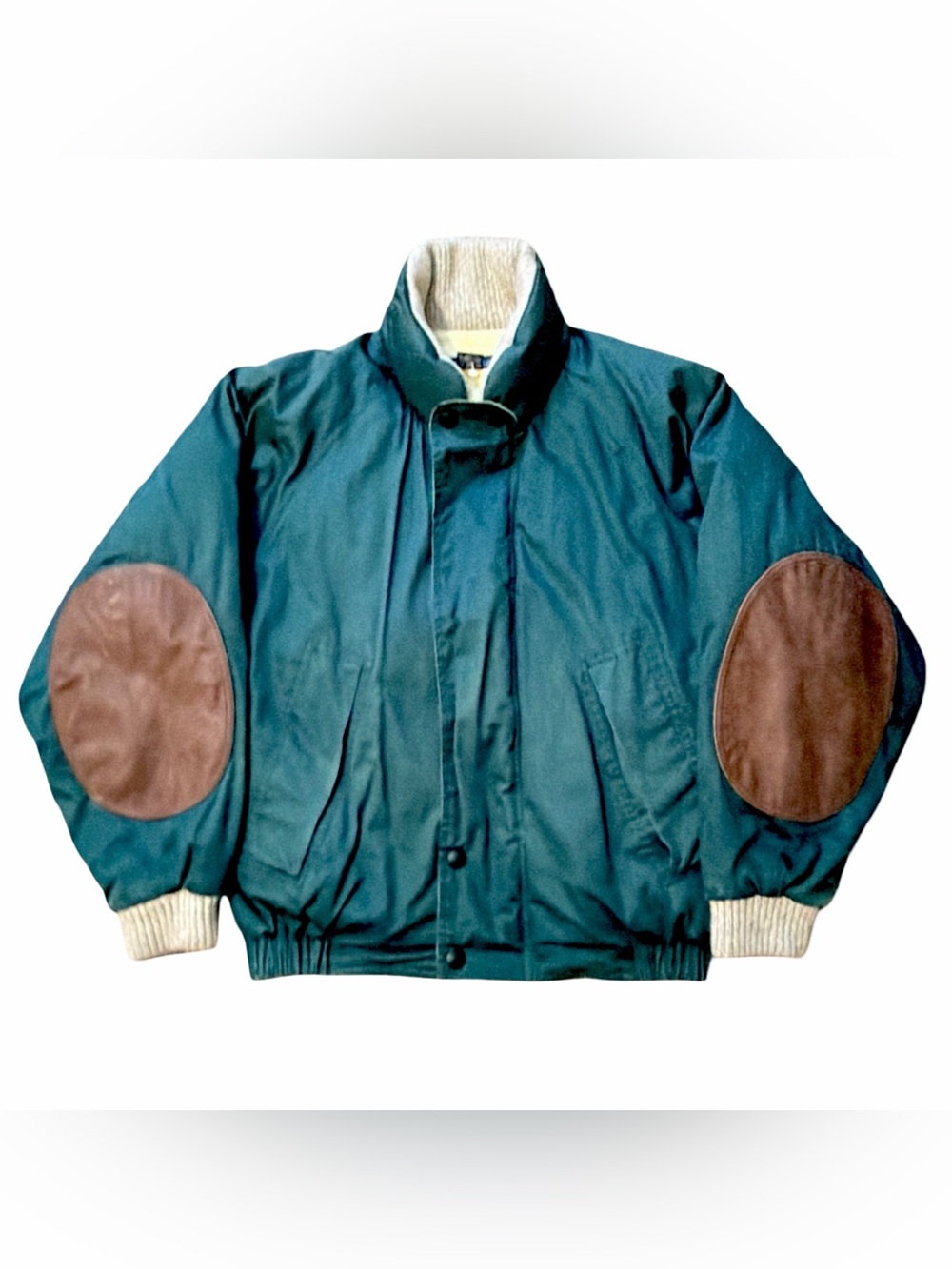 VTG Men’s Nautica Goose Down Puffer Coat | Green | Leather Arm Patches | Large - Picture 12 of 15